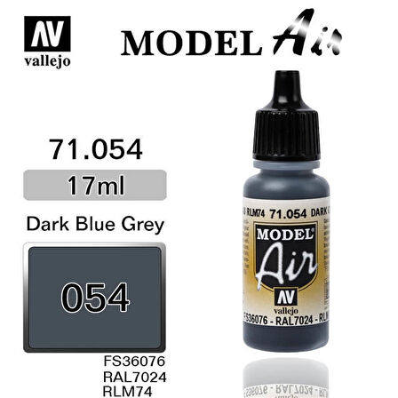 Vallejo 71054 18 ml. Dark Grey Blue, Model Air Serisi Model Boyası
