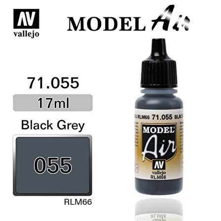 Vallejo 71055 18 ml. Black Gray RLM66, Model Air Serisi Model Boyası
