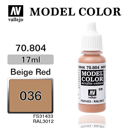 Vallejo 70804 18 ml. (36) Beige Red-Matt, Model Color Serisi Model Boyası
