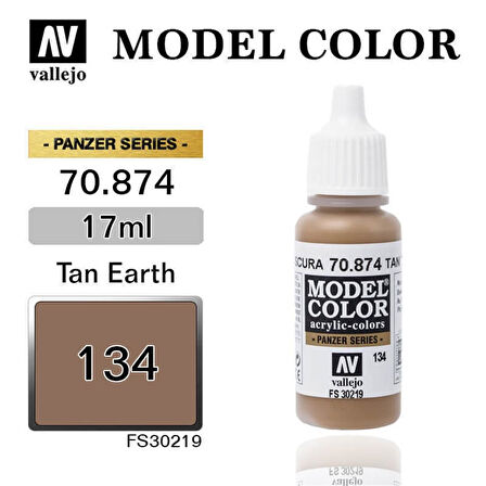Vallejo 70874 18 ml. (134) Tan Earth-Matt, Model Color Serisi Model Boyası