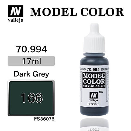 Vallejo 70994 18 ml. (166) Dark Grey-Matt, Model Color Serisi Model Boyası