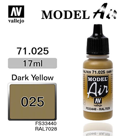 Vallejo 71025 18 ml. Dark Yellow, Model Air Serisi Model Boyası