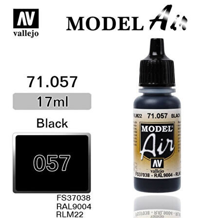 Vallejo 71057 18 ml. Black, Model Air Serisi Model Boyası
