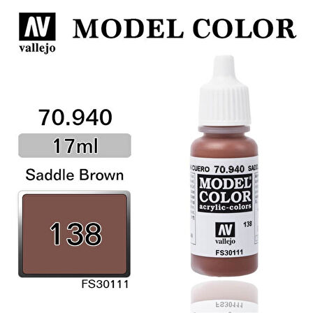 Vallejo 70940 18 ml. (138) Saddle Brown-Matt, Model Color Serisi Model Boyası