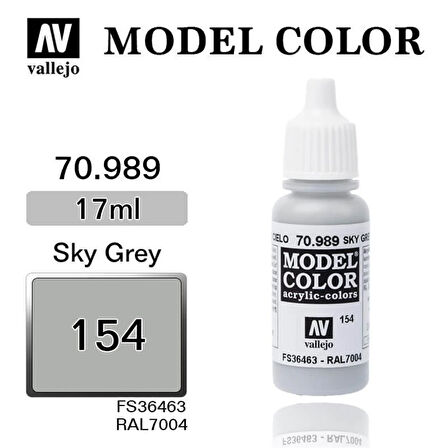 Vallejo 70989 18 ml. (154) Sky Grey-Matt, Model Color Serisi Model Boyası