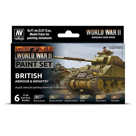 Vallejo 70204 6x18 ml. British Armour & Infantry, Model Color Serisi Model Boyası Seti
