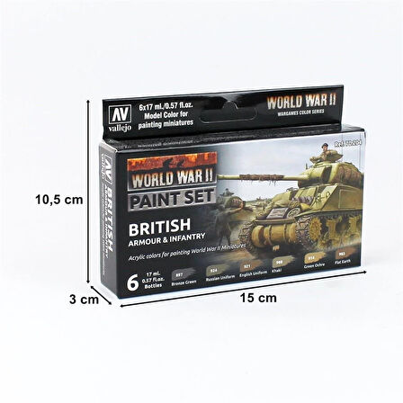 Vallejo 70204 6x18 ml. British Armour & Infantry, Model Color Serisi Model Boyası Seti