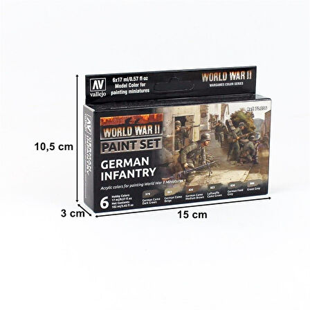 Vallejo 70206 6x18 ml. German Infantry, Model Color Serisi Model Boyası Seti