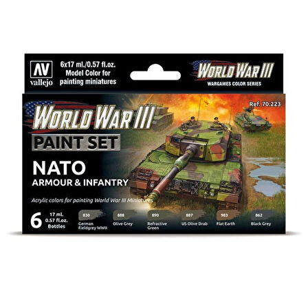 Vallejo 70223 6x18 ml. NATO Armour & Infantry, Model Color Serisi Model Boyası Seti