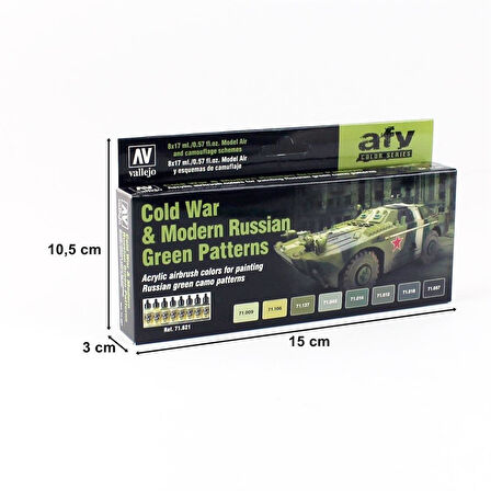 Vallejo 71621 8x18 ml. Cold War & Modern Russian Green Patterns, Model Air Serisi Model Boyası Seti