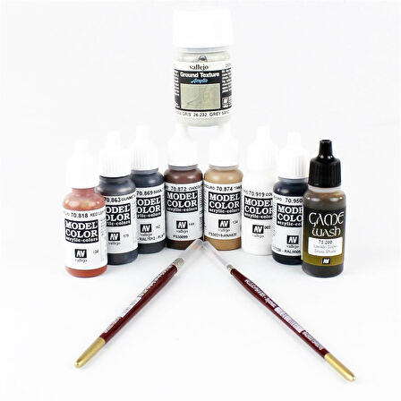 Vallejo 72220 9x18 ml. Kış Eskitme Seti ve Fırça, Model Color Serisi Model Boyası Seti