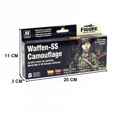 Vallejo 70180 8x18 ml. Waffen SS Camouflage by Jaume Ortiz, Model Color Serisi Model Boyası Seti