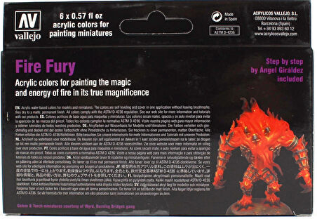Vallejo 70243 6x18 ml. Fire Fury by Angel Giraldez, Model Color Serisi Model Boyası Seti