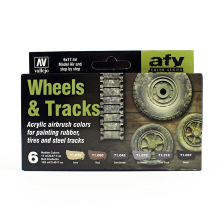 Vallejo 71213 6x18 ml. Wheels & Tracks, Model Air Serisi Model Boyası Seti