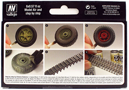 Vallejo 71213 6x18 ml. Wheels & Tracks, Model Air Serisi Model Boyası Seti