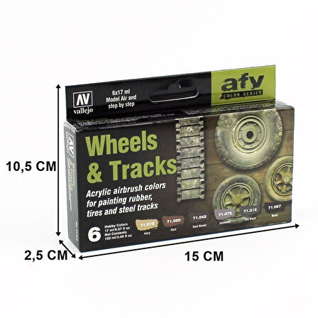 Vallejo 71213 6x18 ml. Wheels & Tracks, Model Air Serisi Model Boyası Seti