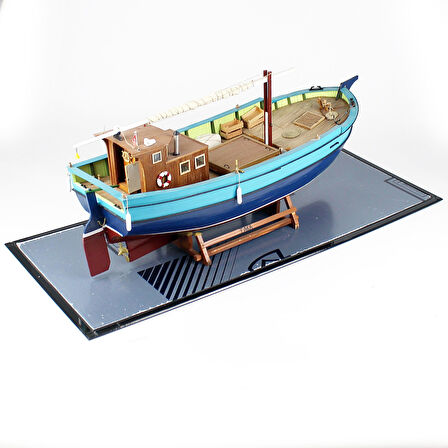 QD402 70 cm. Karadeniz Takası, Sergilemeye Hazır, Camekanlı Ahşap Gemi Modeli