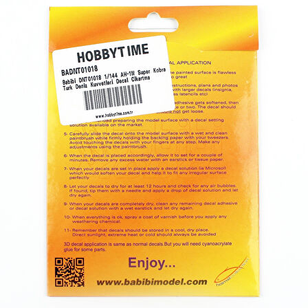 Babibi DNT01018 1/144 Ölçek, AH-1W Süper Kobra Türk Deniz Kuvvetleri Decal Çıkartma