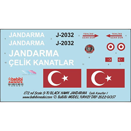 Babibi DBT-01357 1/72 Ölçek, Sikorsky S-70 Black Hawk Türk Askeri Polisi Çelik Kanatlar, Dekal Çıkartma