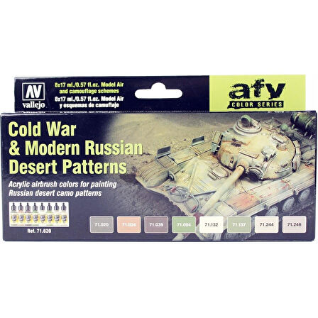 Vallejo 71620 8x18 ml. Cold War & Modern Russian Desert Patterns, Model Air Serisi Model Boyası Seti
