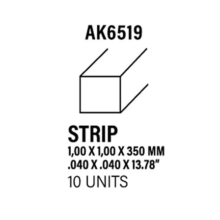 AK 6519  1.00 x 1.00 x 350 mm. Plastik Çubuk, 10 Adet