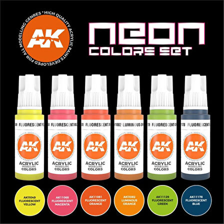 AK 11610 6x17 ml. Neon Renkleri, Akrilik Model Boyası Seti