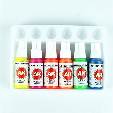 AK 11610 6x17 ml. Neon Renkleri, Akrilik Model Boyası Seti