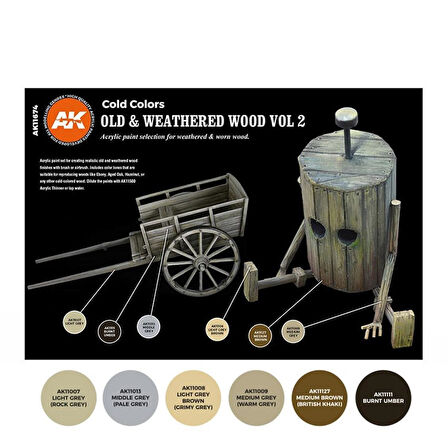 AK 11674 6x17 ml. Eski ve Yıpranmış Ahşap Renkleri-B, Akrilik Model Boyası Seti
