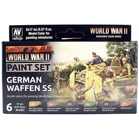 Vallejo 70207 6x18 ml. German Waffen SS, Model Color Serisi Model Boyası Seti