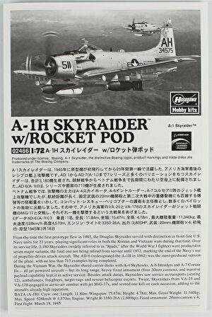 Hasegawa 2466 1/72 Ölçek, A-1H Skyraider w/ Rocket pod, (Limited Edition), Savaş Uçağı Plastik Model Kiti