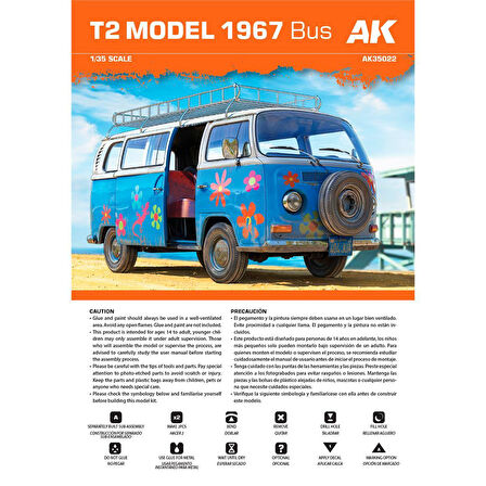 AK 35022 1/35 Ölçek, 1967 T2 VW Minibüs, Plastik Model Kiti