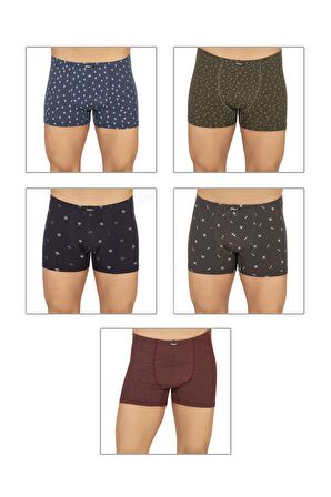 Erkek 5'li Paket Pamuklu Likralı Modal Desenli Boxer | 11113