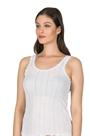 Kadın Transferli Ribana Esnek Yumoş Atlet | Beyaz K23493