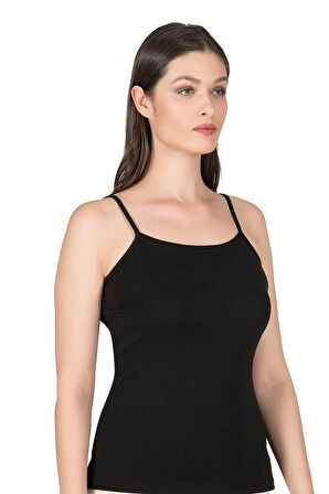 Kadın Esnek Rahat Biyeli İp Askılı Pamuklu Modal Atlet | Siyah K24264