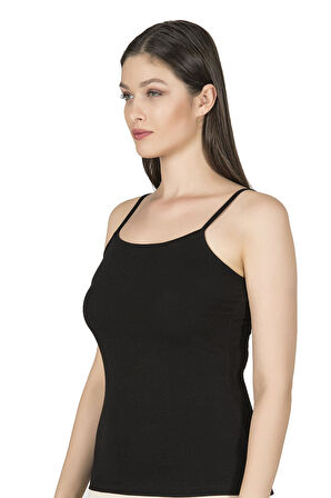 Kadın Esnek Rahat Biyeli İp Askılı Pamuklu Modal Atlet | Siyah K24264