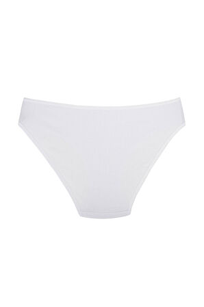 Fitilli Ribana Pamuklu Esnek Rahat Slip Bikini Külot | Beyaz 26000