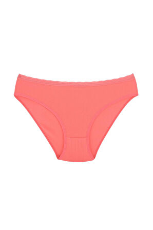 Fitilli Ribana Pamuklu Dantelli Esnek Slip Bikini Külot | Mercan