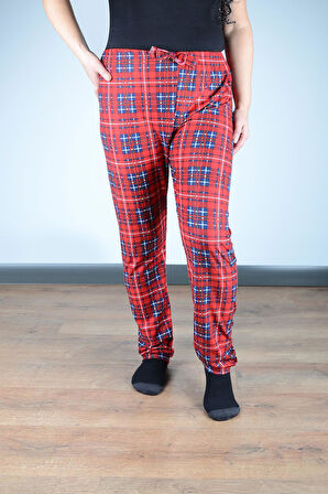 Kadın Süet Pijama Tek Alt | Kırmızı Lacivert