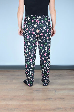 Kadın Süet Pijama Tek Alt | Siyah Yılbaşı