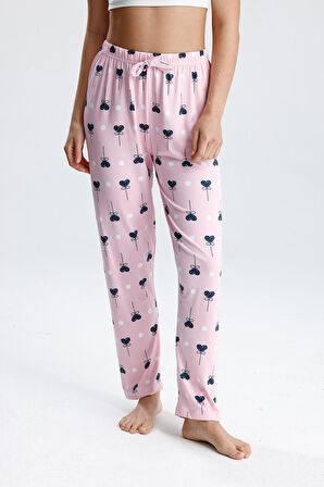 Kadın Desenli Uzun Pijama Pantolon | Pembe
