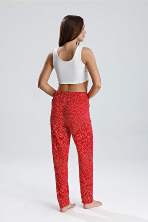 Kadın Puantiyeli Uzun Pijama Pantolon | Kırmızı