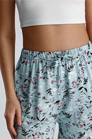 Kadın Çiçek Desenli Uzun Pijama Pantolon | Yeşil