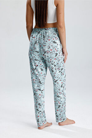 Kadın Çiçek Desenli Uzun Pijama Pantolon | Yeşil