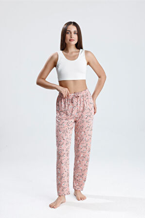 Kadın Çiçek Desenli Uzun Pijama Pantolon  | Pembe