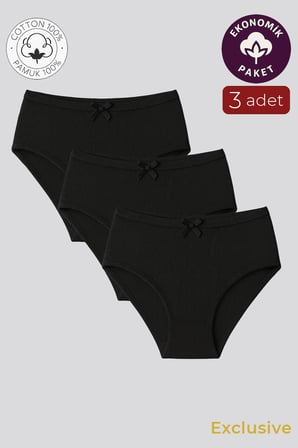 Kadın Yüksek Bel Pamuklu Ribana Slip Külot 3'Lü Paket – Esnek & Rahat | Siyah K0305