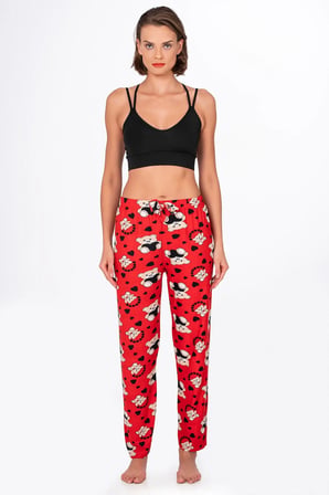 Kadın Süet Kalpli Ayıcık Desenli Pijama Tek Alt