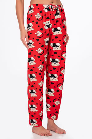 Kadın Süet Kalpli Ayıcık Desenli Pijama Tek Alt