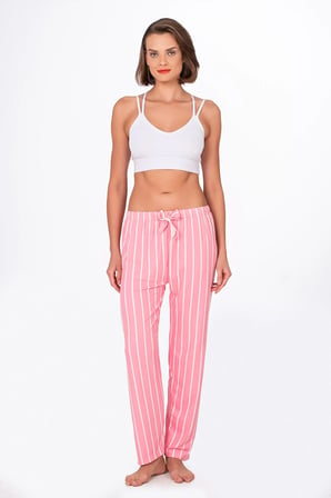 Kadın Süet Pembe Çizgili Pijama Tek Alt