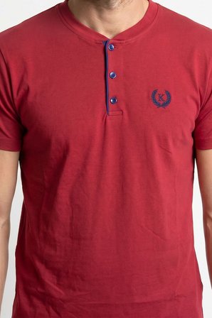 Erkek % 100 Pamuk Düğmeli Yaka Altı Düz Cepli Şortlu Pijama Takımı | Bordo 624