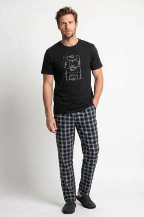 Erkek Penye Süprem Genç Bisiklet Yaka Altı Uzun Pijama Takım | Siyah 65145-726